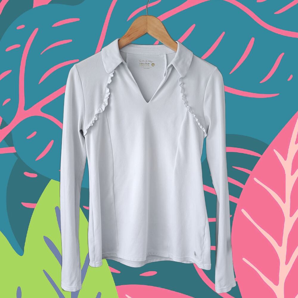 Lilly Pulitzer UPF 50+ Luxletic Martina Long Sleeve Polo Small White Golf - Picture 7 of 7